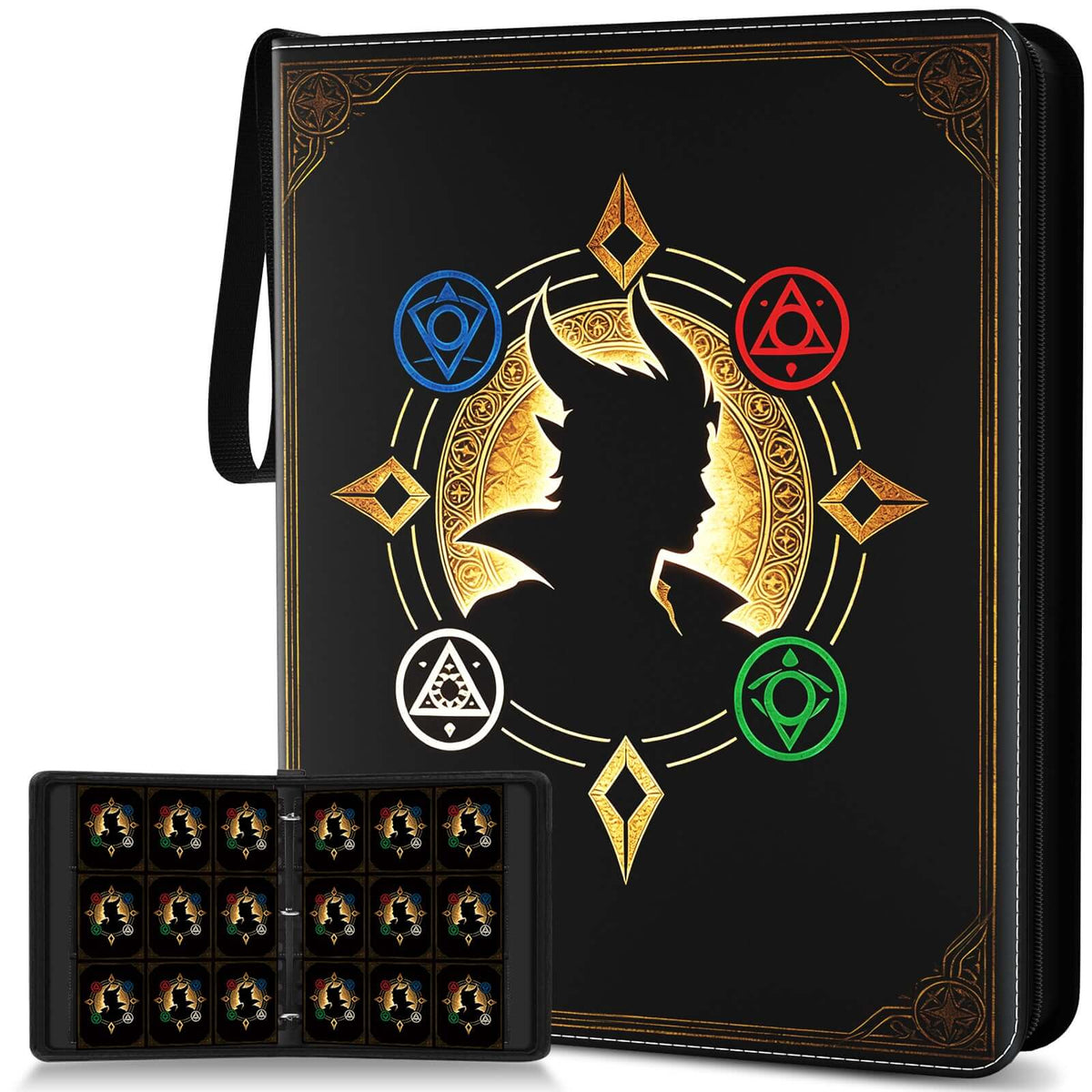 Trading Card Binder, Card Collection Binder 9 Pocket with 50 Removable Sleeves – 900-Pocket Compact 3-Ring Zipper Album, Durable Trading Card Holder for TCG/MTG Collectors (Grimoire)