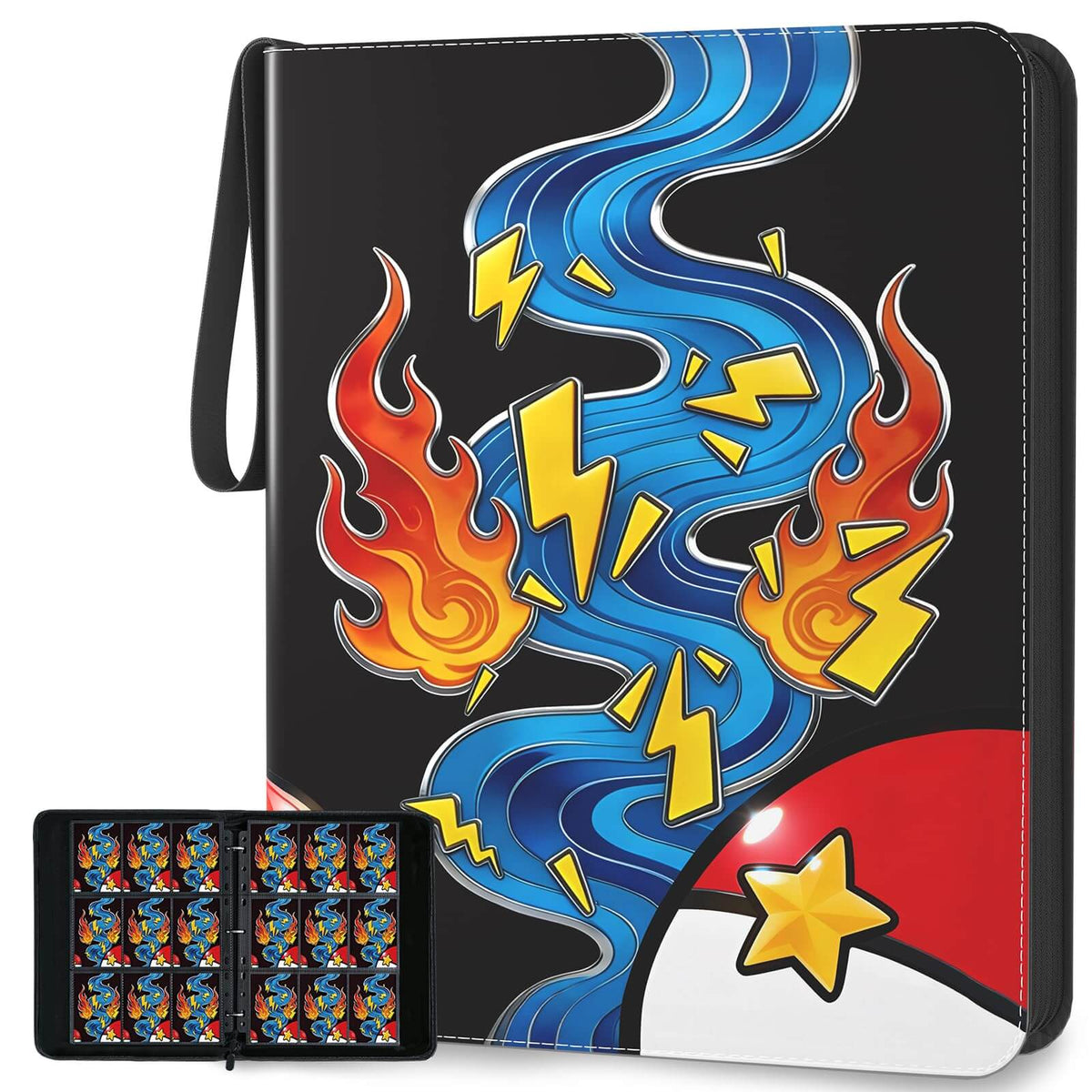 Trading Card Binder, 9 Pocket 900-Pocket with 50 Removable Binder Sleeves, 3-Ring Zipper Waterproof Card Collection Binder, Trading Card Holder for MTG/TCG Cards, Gifts for Boys and Girls（Aqua Breath）