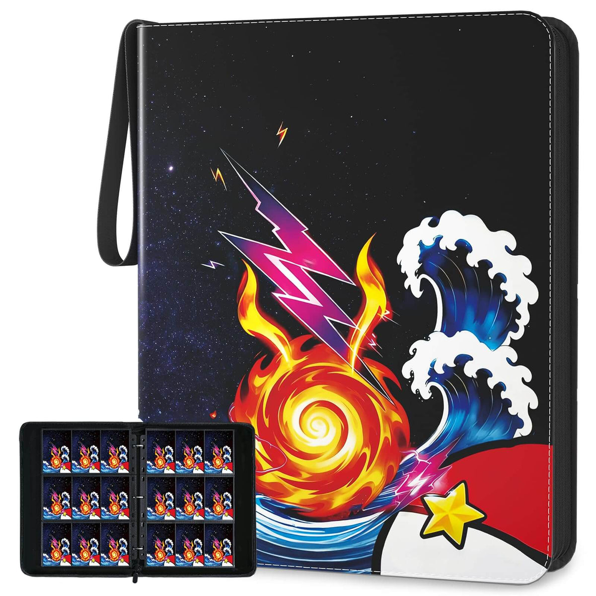 Trading Card Binder, 9 Pocket 900-Pocket with 50 Removable Binder Sleeves, 3-Ring Zipper Waterproof Card Collection Binder, Trading Card Holder for MTG/TCG Cards, Gifts for Boys and Girls（Starry Sky）