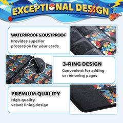Trading Card Binder, 9 Pocket 900-Pocket with 50 Removable Binder Sleeves, 3-Ring Zipper Waterproof Card Collection Binder, Trading Card Holder for MTG/TCG Cards, Gifts for Boys and Girls（Aqua Breath）